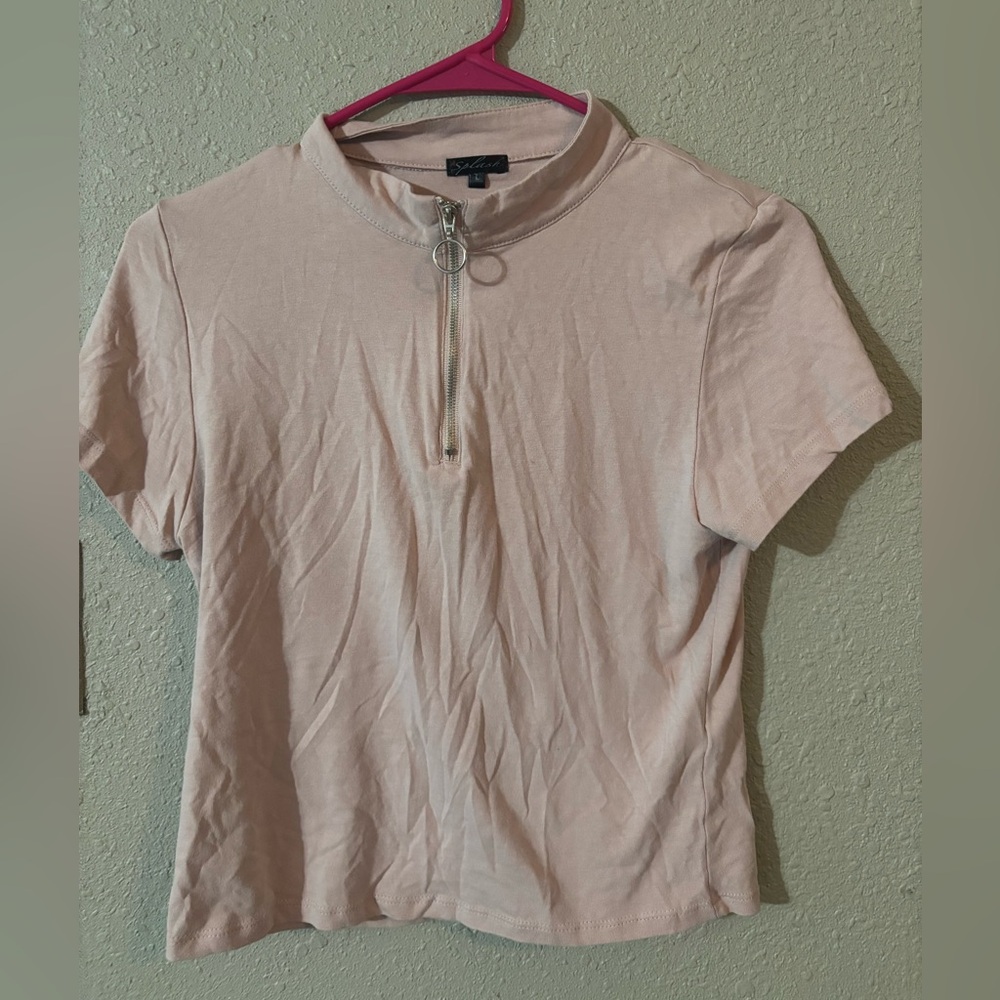 Forever 21 Tan Pink Tie Front Fitted T-Shirt